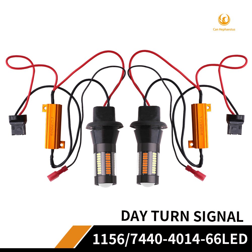 4014 66 SMD White Amber Error Free2PCS Dual Color 1156 BA15S BAU15S P21W PY21W T20 7440 LED Bulbs Canbus DRL Turn Signal Lights