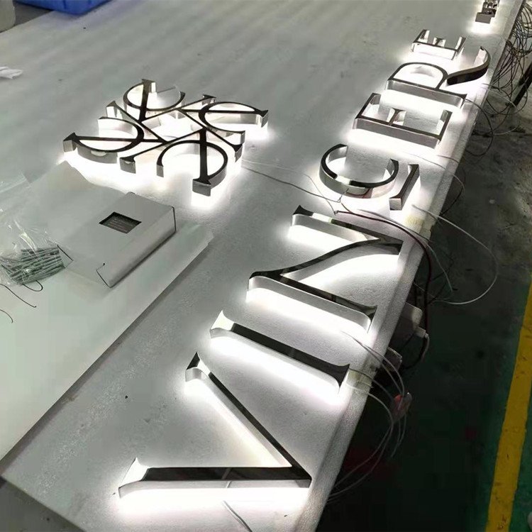 Custom Wall Sign Mirror Finished Stainless Steel Backlit Led Sign Business Logo 3D Letters Silver Shop Signs