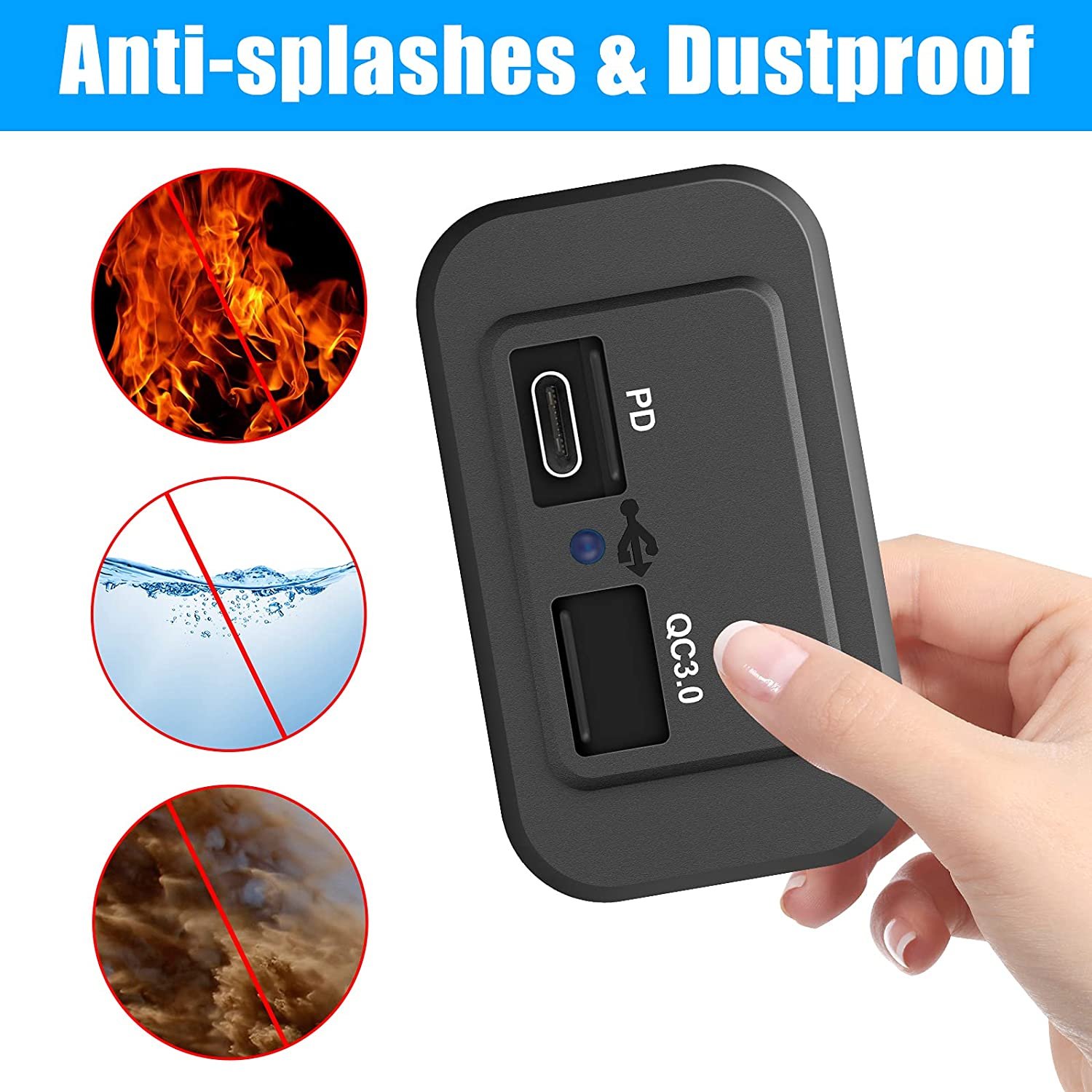 Bus 12/24V PD+QC3.0 Dual Ports Fast Charger Plug Dustproof Power Outlet Accessories