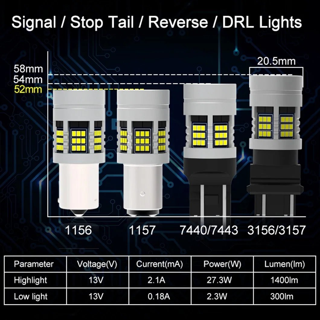 Gview Super Bright 12V 24V Car LED T15 Canbus P27W W16W White Amber Red Brake High Quality Tail Reverse Bulbs T10 Car LED Lights