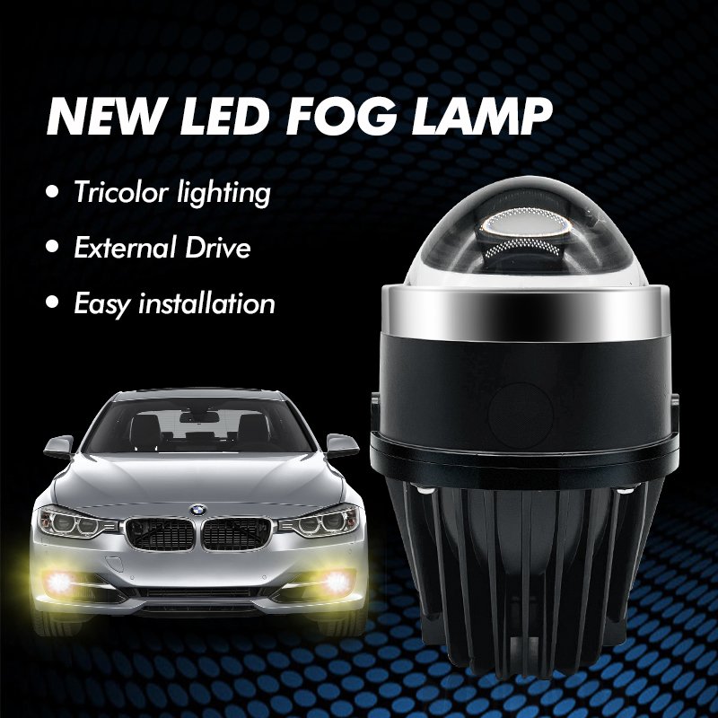 2023 Newest CF90 Universal Fog Lights Projector Lens 3 Colors 3000K 4300K 6000K Led Fog Lamp 70watts Tri-color Fog Light for Car