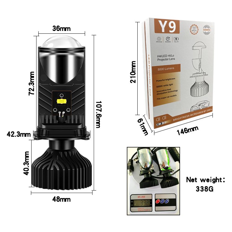 Y9 Y6 Faros Bi H4 Mini Led Projector Headlight with Turbo Focos Led Auto Led Lights for Motorcycles Led Light for Cars Truck