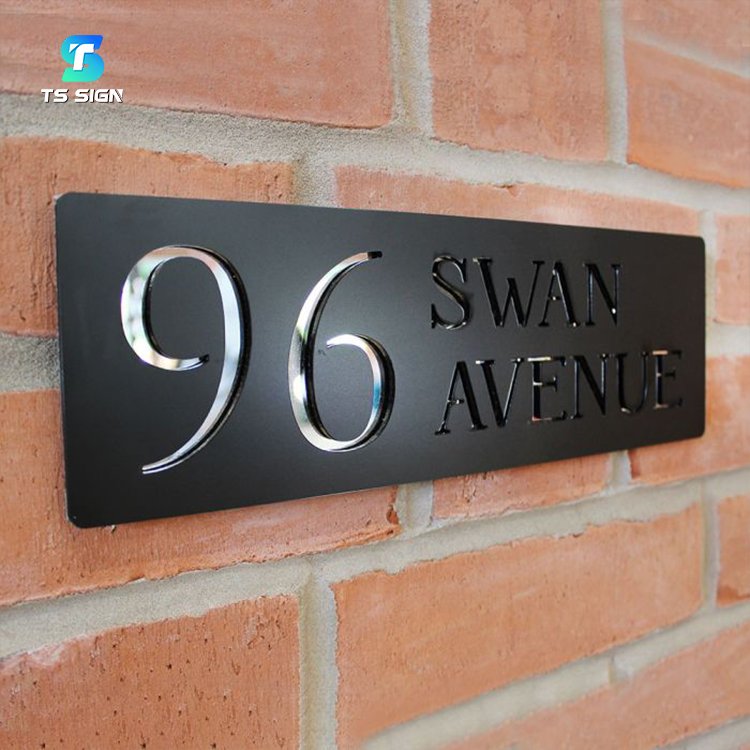 Laser Cut Mirror Text 3D Acrylic Floating House Number Sign Outdoor Street Name Plaque