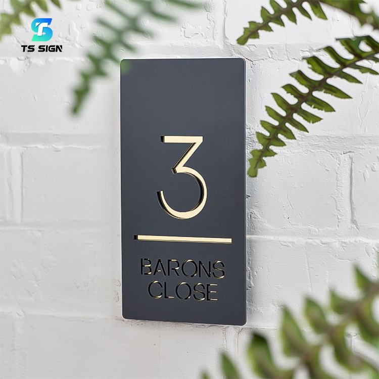 Laser Cut Mirror Text 3D Acrylic Floating House Number Sign Outdoor Street Name Plaque
