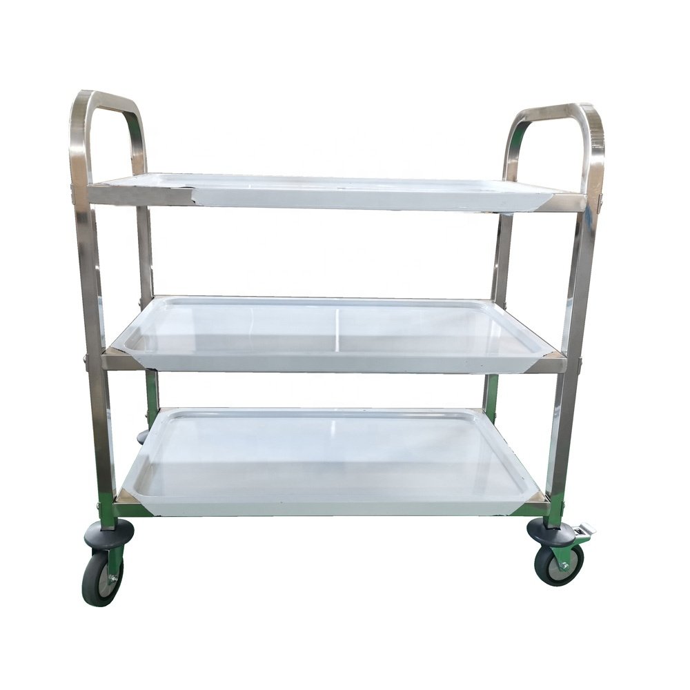 3 Tier Stainless Steel Utility Serving Cart Kitchen Bus Train Catering Food Trolley Restaurant Dining Service Cart with Casters
