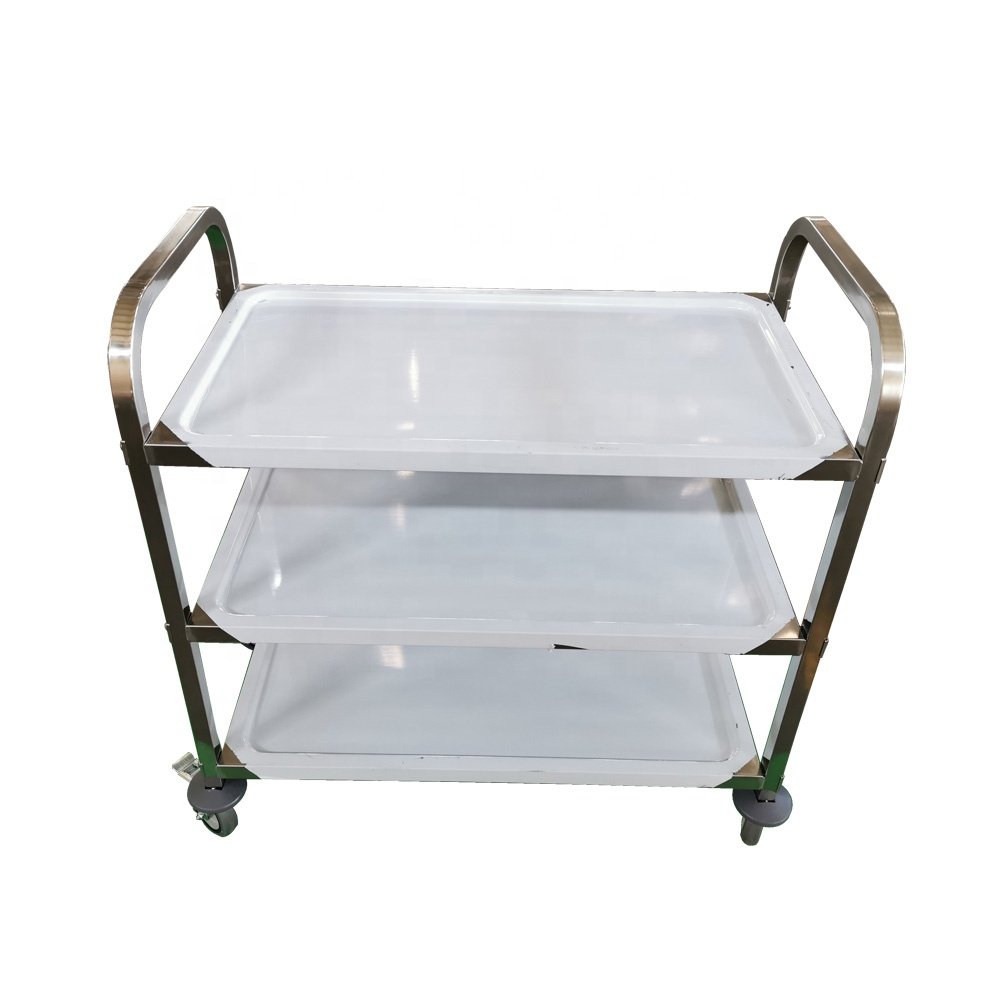 3 Tier Stainless Steel Utility Serving Cart Kitchen Bus Train Catering Food Trolley Restaurant Dining Service Cart with Casters