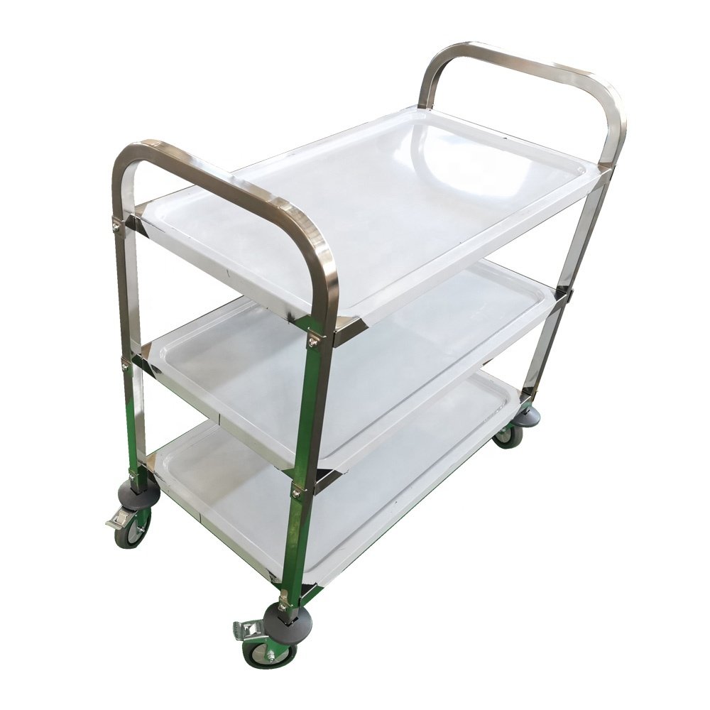 3 Tier Stainless Steel Utility Serving Cart Kitchen Bus Train Catering Food Trolley Restaurant Dining Service Cart with Casters