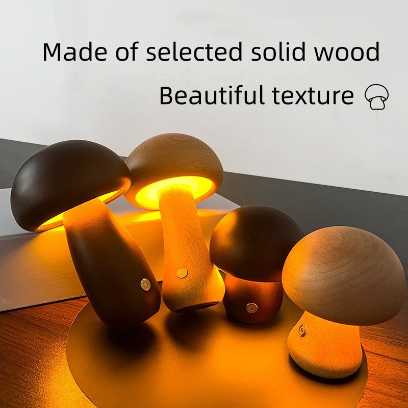 JYLIGHTING Kids Gifts Solid Wood Mushroom Night Light Atmosphere Lamp Bedside Lamp Decoration Beech Children LED Table Lamp