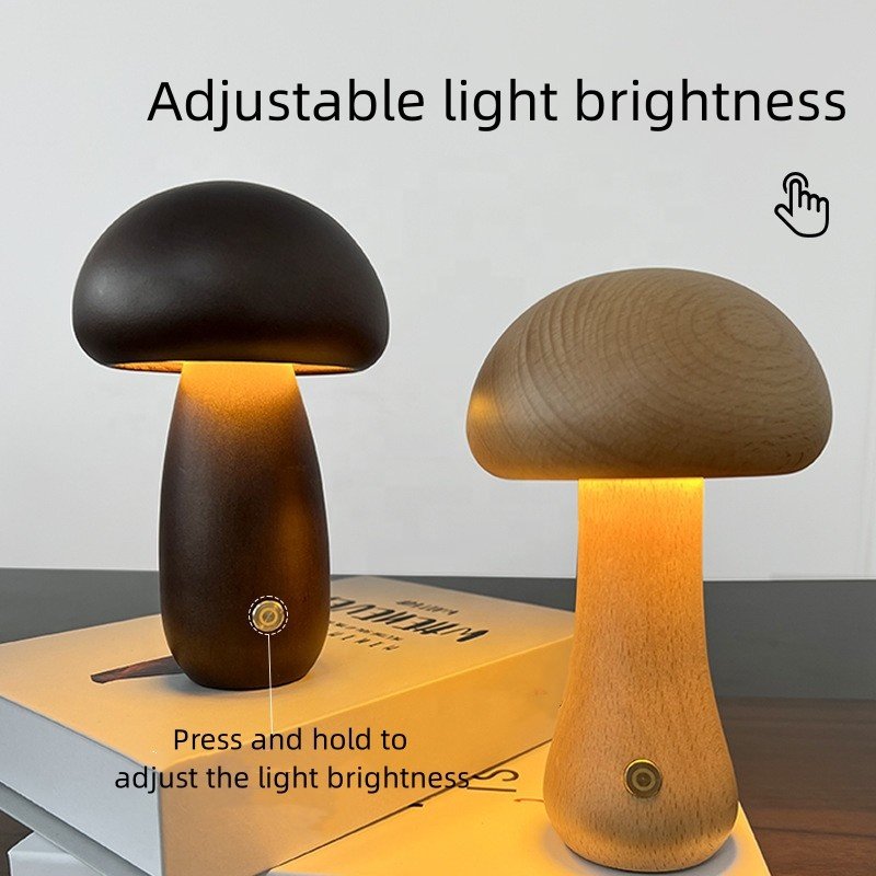 JYLIGHTING Kids Gifts Solid Wood Mushroom Night Light Atmosphere Lamp Bedside Lamp Decoration Beech Children LED Table Lamp