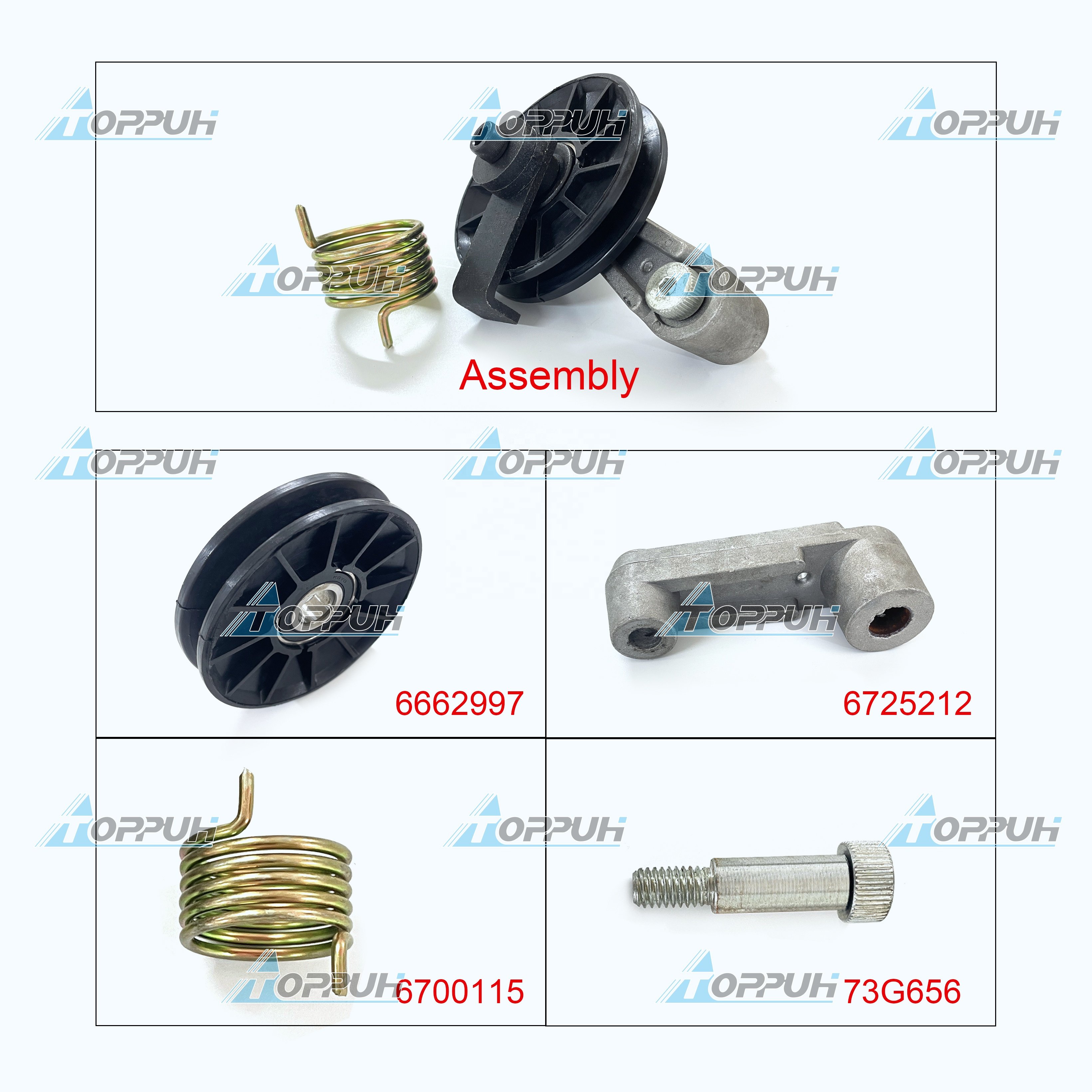Belt Pulley Tensioner Assy 6725212 6700115 73G656 for Loaders Cooling Fan Drive Belt Tensioner Pulley 6662997