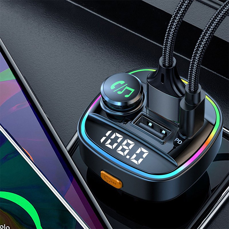 Hands-free QC3.0 Dual USB PD Car Charger Car Radio MP3 Player Wireless V5.0 FM Transmitter With LED Light