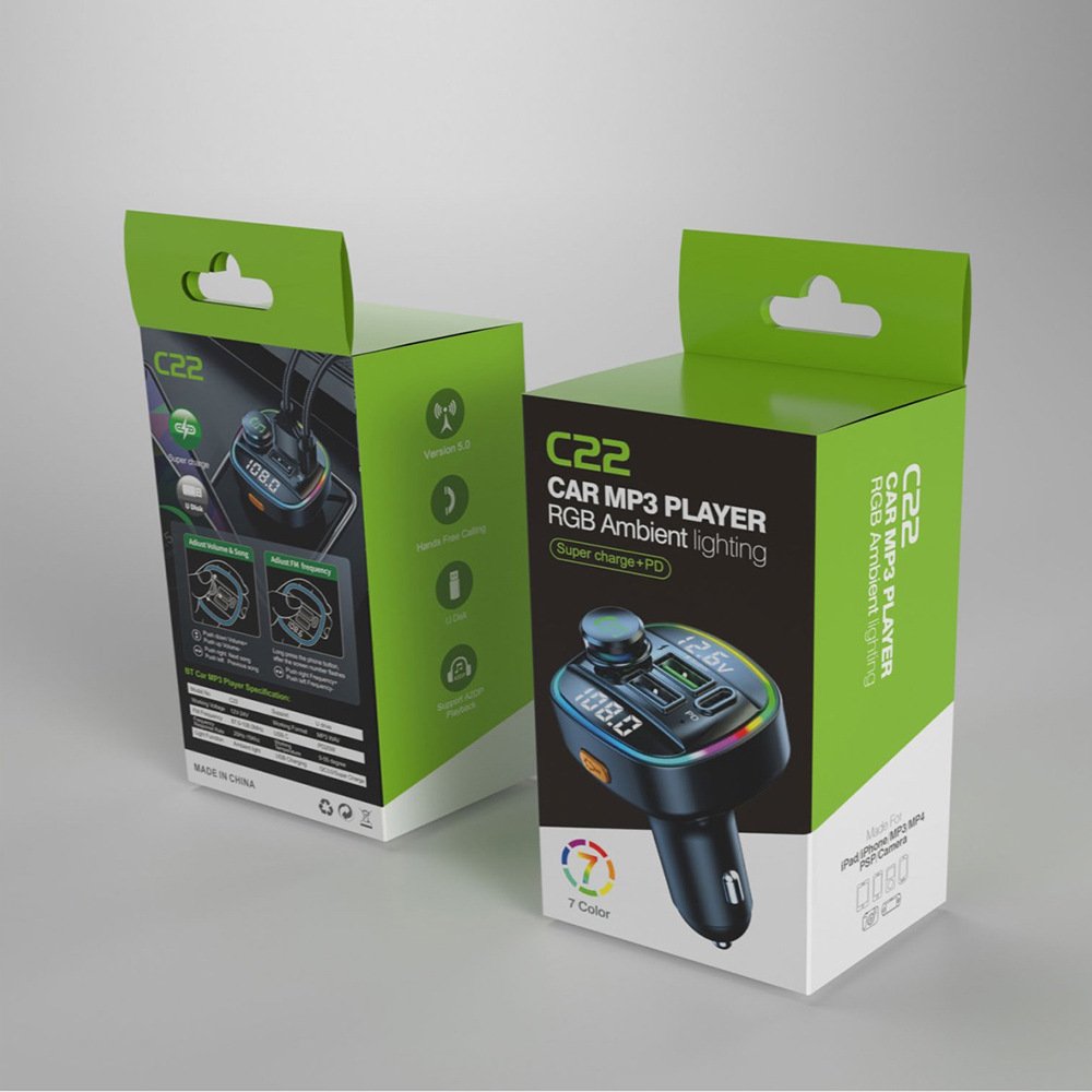 Hands-free QC3.0 Dual USB PD Car Charger Car Radio MP3 Player Wireless V5.0 FM Transmitter With LED Light