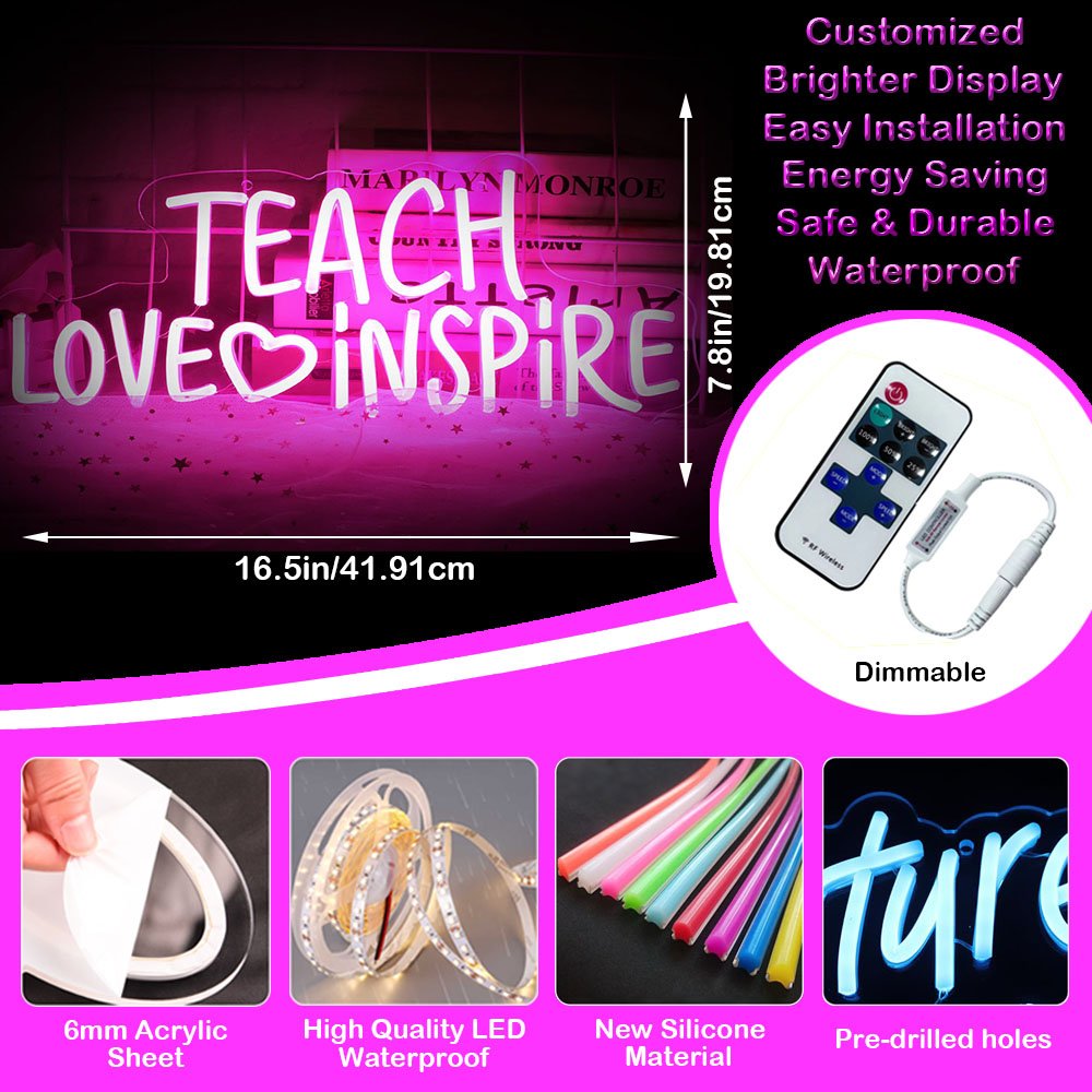 Romantic Flex Custom Neon Signs TEACH LOVE INSPIRE Pink LED for Wedding Home Event Decoration Power Saving Neon Sign