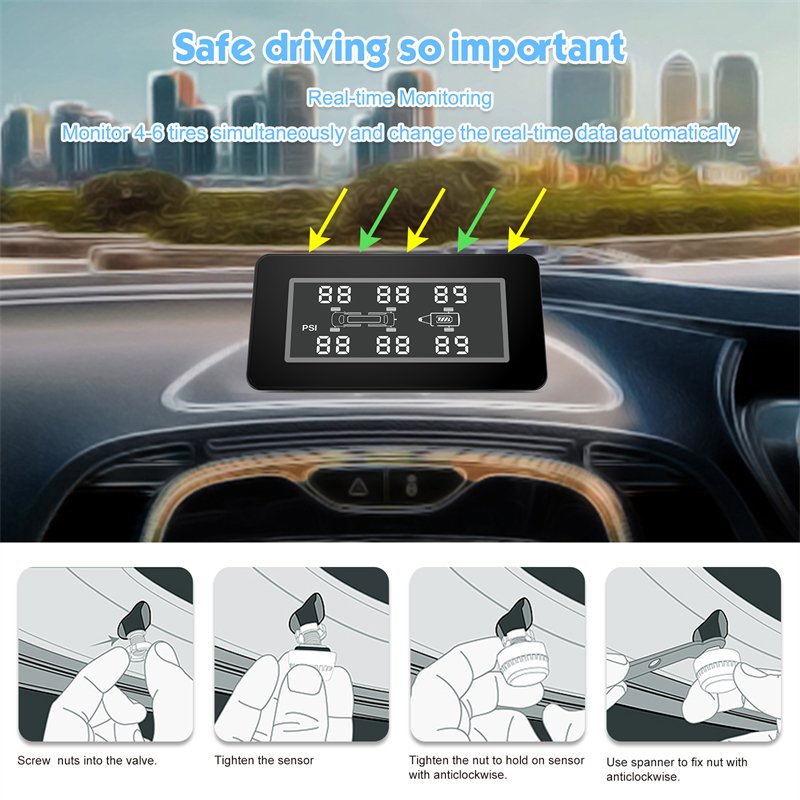 Truck RV Bus TPMS 6 Wheels Sensor 199 psi Wheels Tire Pressure Monitoring System Solar Tpms for Trailer