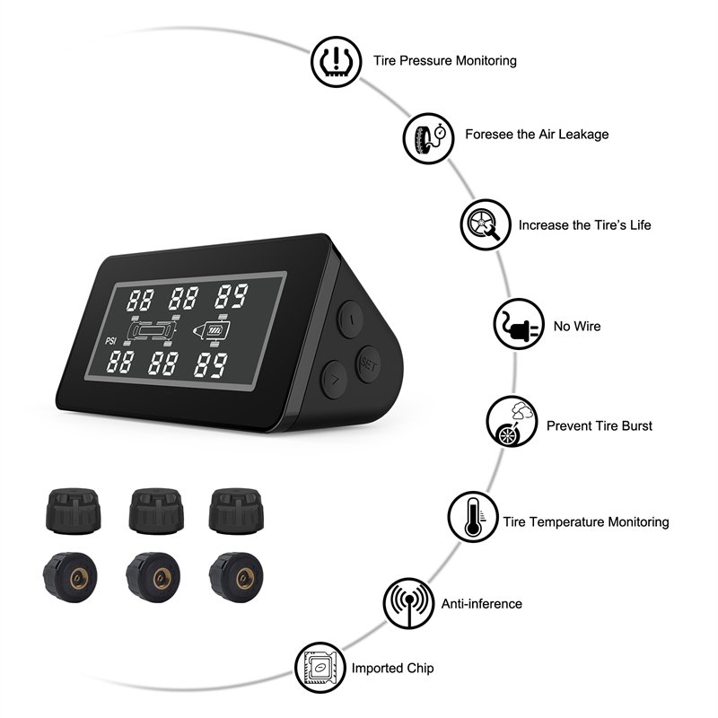 Truck RV Bus TPMS 6 Wheels Sensor 199 psi Wheels Tire Pressure Monitoring System Solar Tpms for Trailer