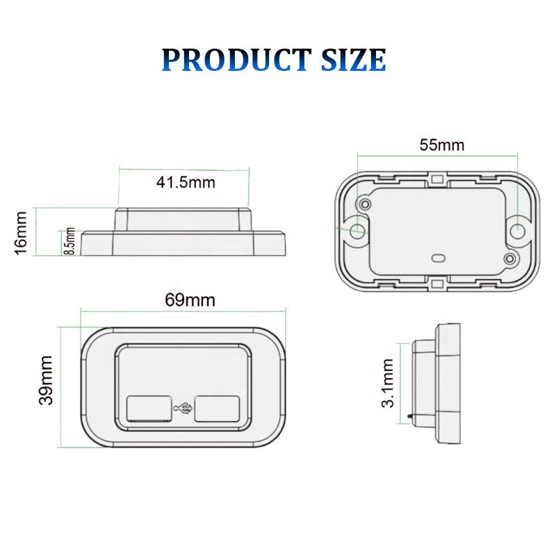 12V Surface Panel Flush Mount on OFF Switch Double USB Port Van Coach Dual Socket Type C PD 30W QC 3.0 Bus USB Charger