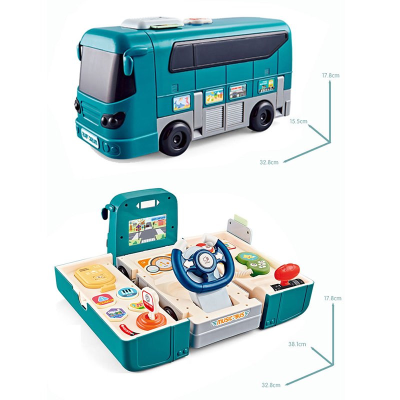 Plastic Multi-function Deformation Game Play Set Musical Simulation Steering Wheel School Bus Toy for Children Gift