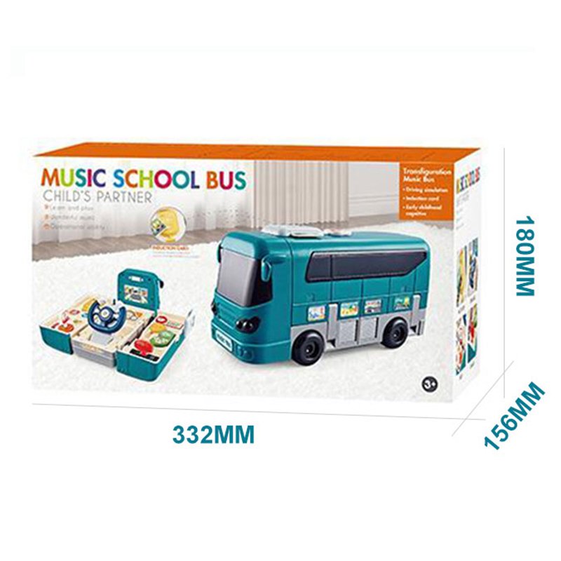 Plastic Multi-function Deformation Game Play Set Musical Simulation Steering Wheel School Bus Toy for Children Gift