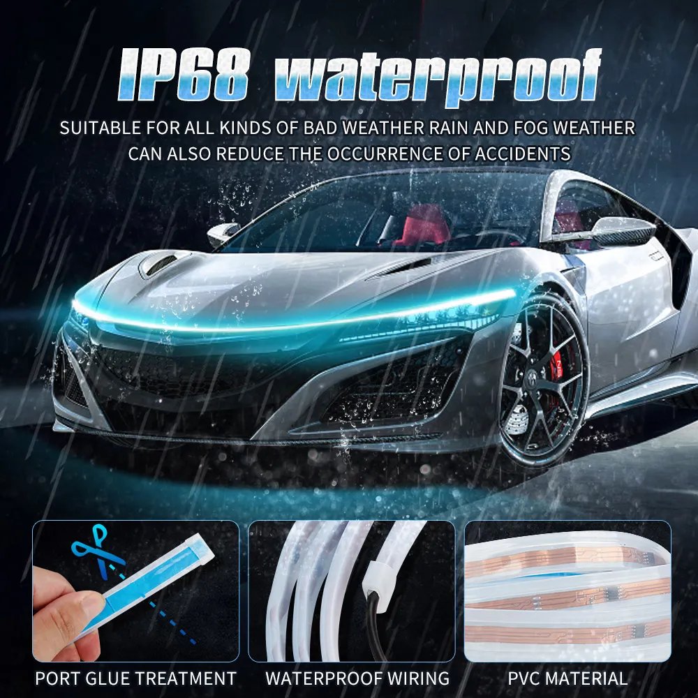 New Universal 1.5/1.8M Start-scan Led Car Hood Light Flexible Daytime Running Lights Strip Deacorative Lamp Accessories
