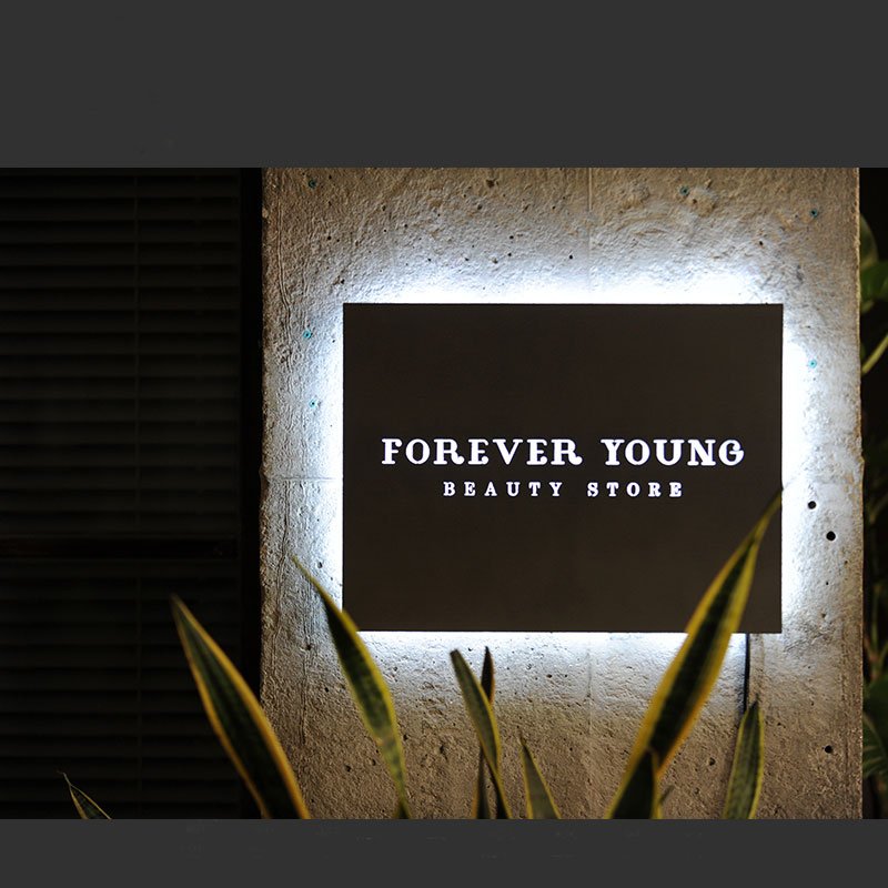 Stainless Steel Titanium Brushed Storefront Wall-mounted Outdoor LED Light Box Custom Luminous Metal LOGO