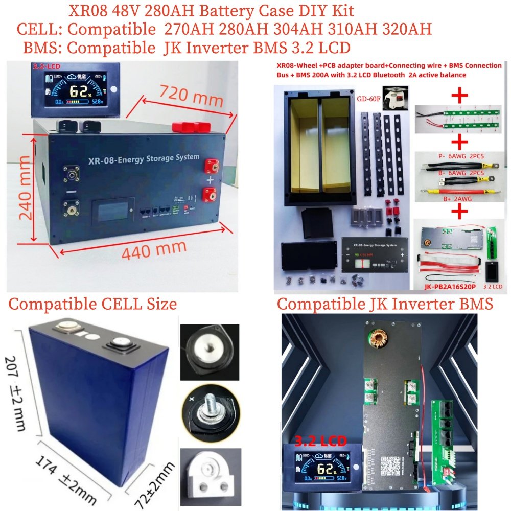 5KW 10kW15KW LiFePO4 Battery Box Diy Kit for JK Inverter BMS LCD 2.0 Bms 100AH 200AH 230AH 280AH 310AH 320AH Active Balance