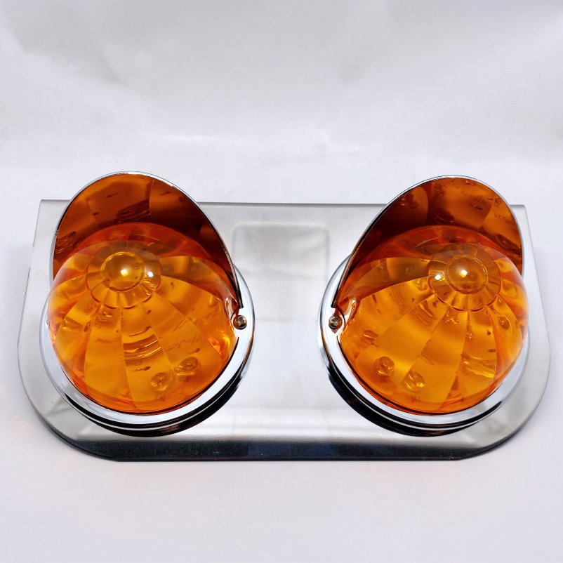 Peterbilt Stainless Front Air Cleaner Bracket W/Eight 2" Flat Lights & Visors