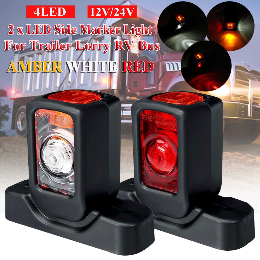 12V 24V Truck LED Side Marker Light Triple Amber White Red Indicator Lamp for Trailer Lorry RV Bus Trailer Wedge Lighting System
