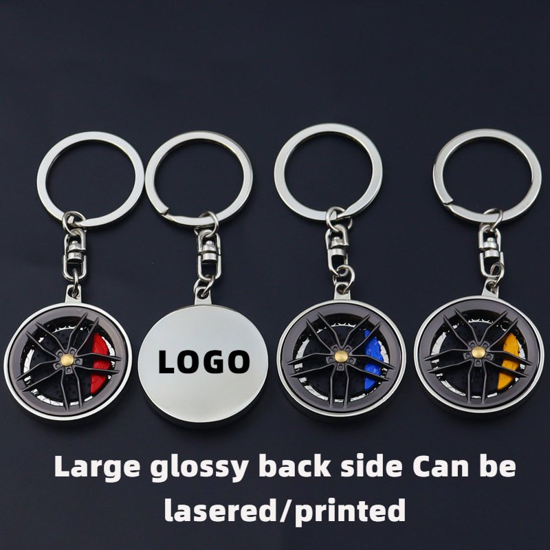 Custom Logo Turntable Keyring Pendant Metal Car Wheel Rotating Keychain Enamel Alloy Color Red Blue Yellow Caliper Brake Plate