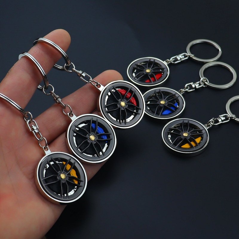 Custom Logo Turntable Keyring Pendant Metal Car Wheel Rotating Keychain Enamel Alloy Color Red Blue Yellow Caliper Brake Plate