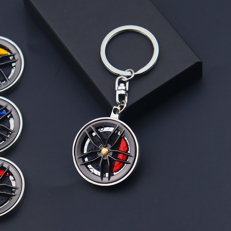 Custom Logo Turntable Keyring Pendant Metal Car Wheel Rotating Keychain Enamel Alloy Color Red Blue Yellow Caliper Brake Plate