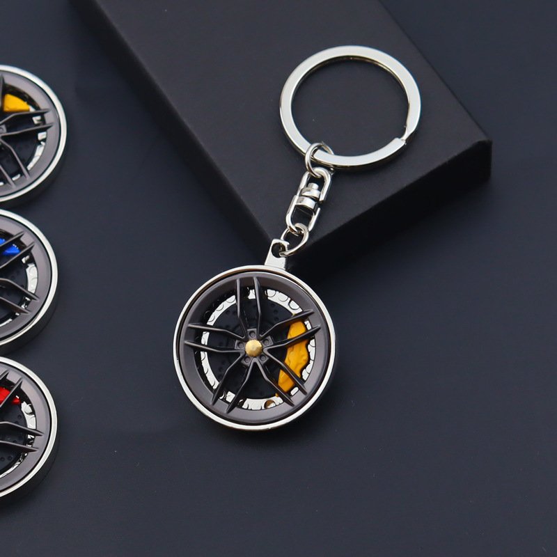Custom Logo Turntable Keyring Pendant Metal Car Wheel Rotating Keychain Enamel Alloy Color Red Blue Yellow Caliper Brake Plate