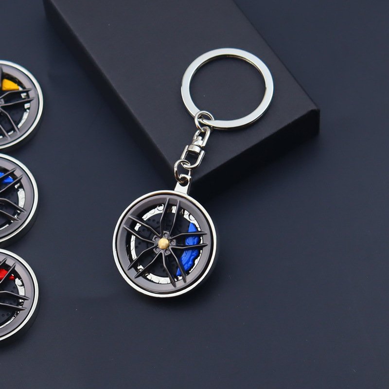 Custom Logo Turntable Keyring Pendant Metal Car Wheel Rotating Keychain Enamel Alloy Color Red Blue Yellow Caliper Brake Plate