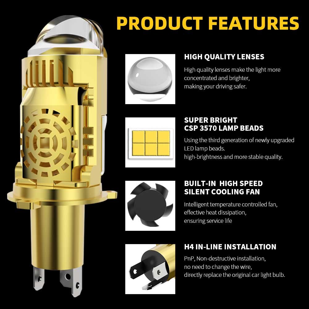 Motorcycle Lighting System Led Car Light Bulb H4 High/low Beam Lens Fog Driving Light Accessories Luces Led Headlight Projector