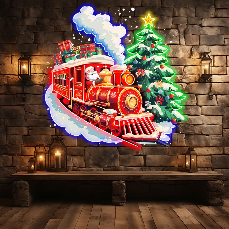 Hot Selling Filled with Christmas Gifts Tree Santa Claus Red Train LED Lights Christmas Trains Lights
