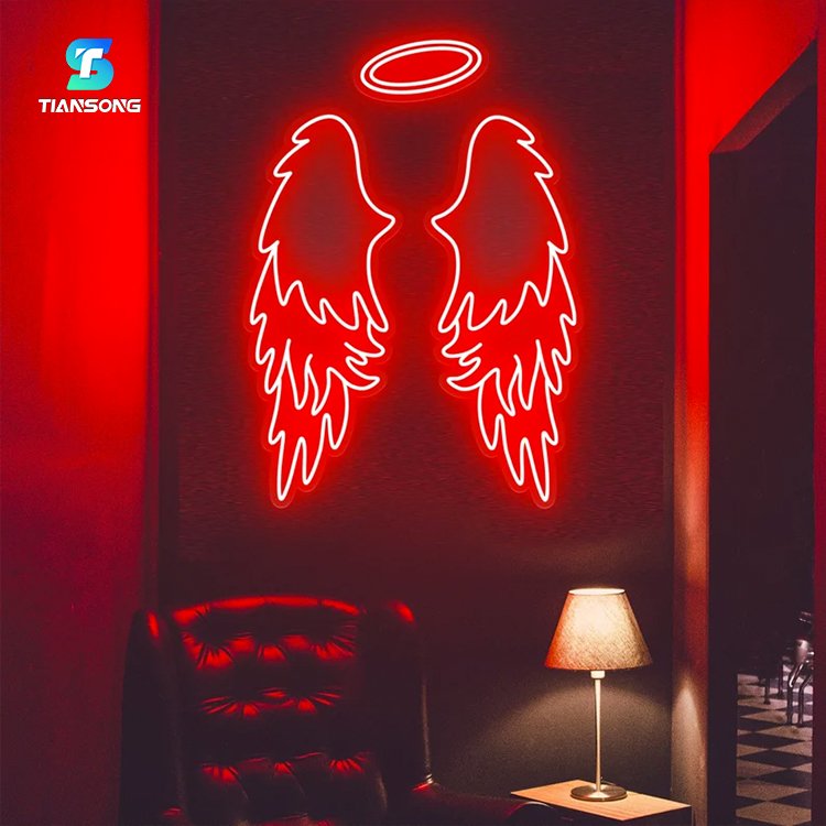 Customized Wings and Angle Merry Christmas Neon Sign 3D Lighted Letter LED Neon Lights Illuminated Sign for Wall Art Decor