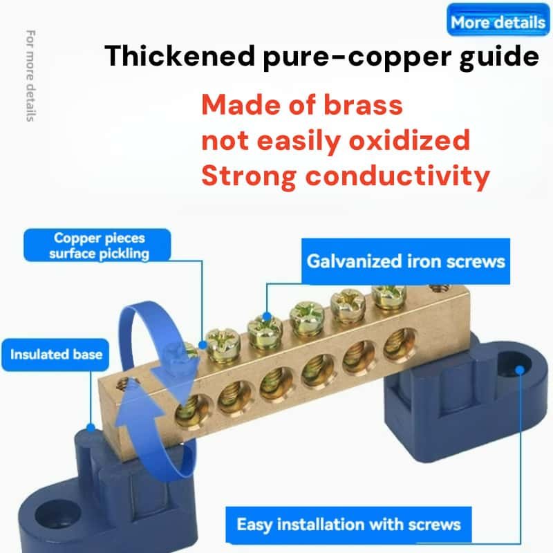 16 Holes High Grade Brass Neutral Links and Copper Earth Bus Bar Terminal Blocks Links for Earthing Accessories
