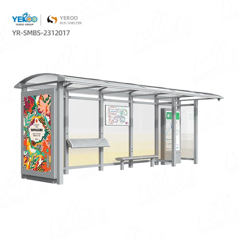 Outdoor Metal Bus Stop Station With Digital Signage Design