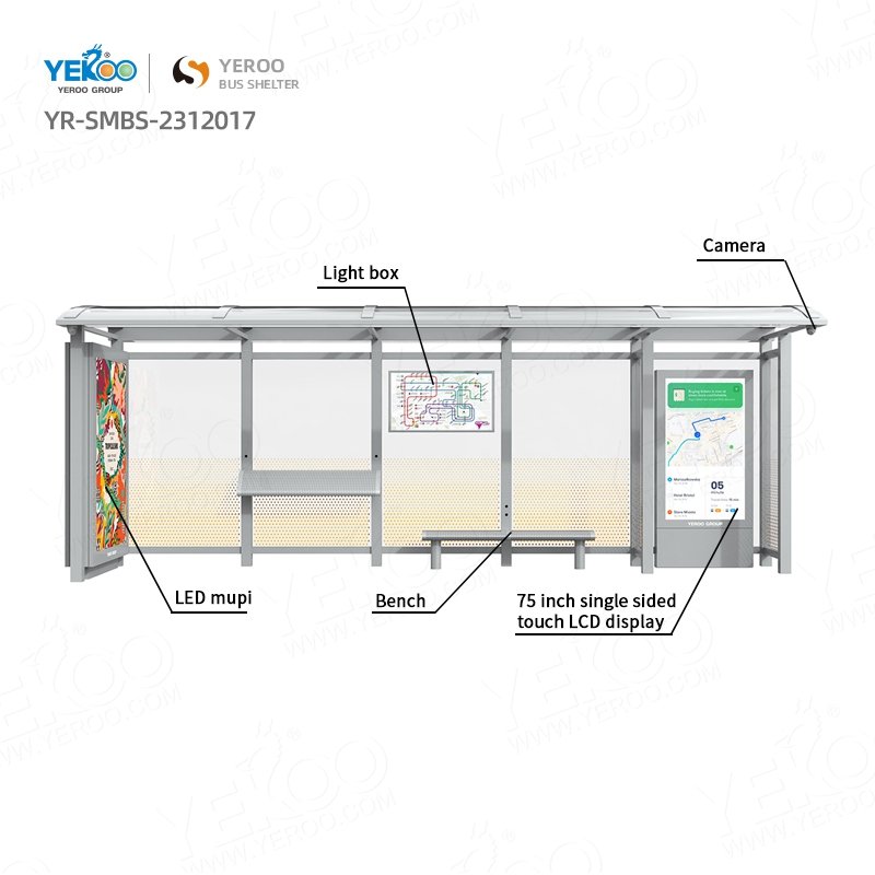 Outdoor Metal Bus Stop Station With Digital Signage Design