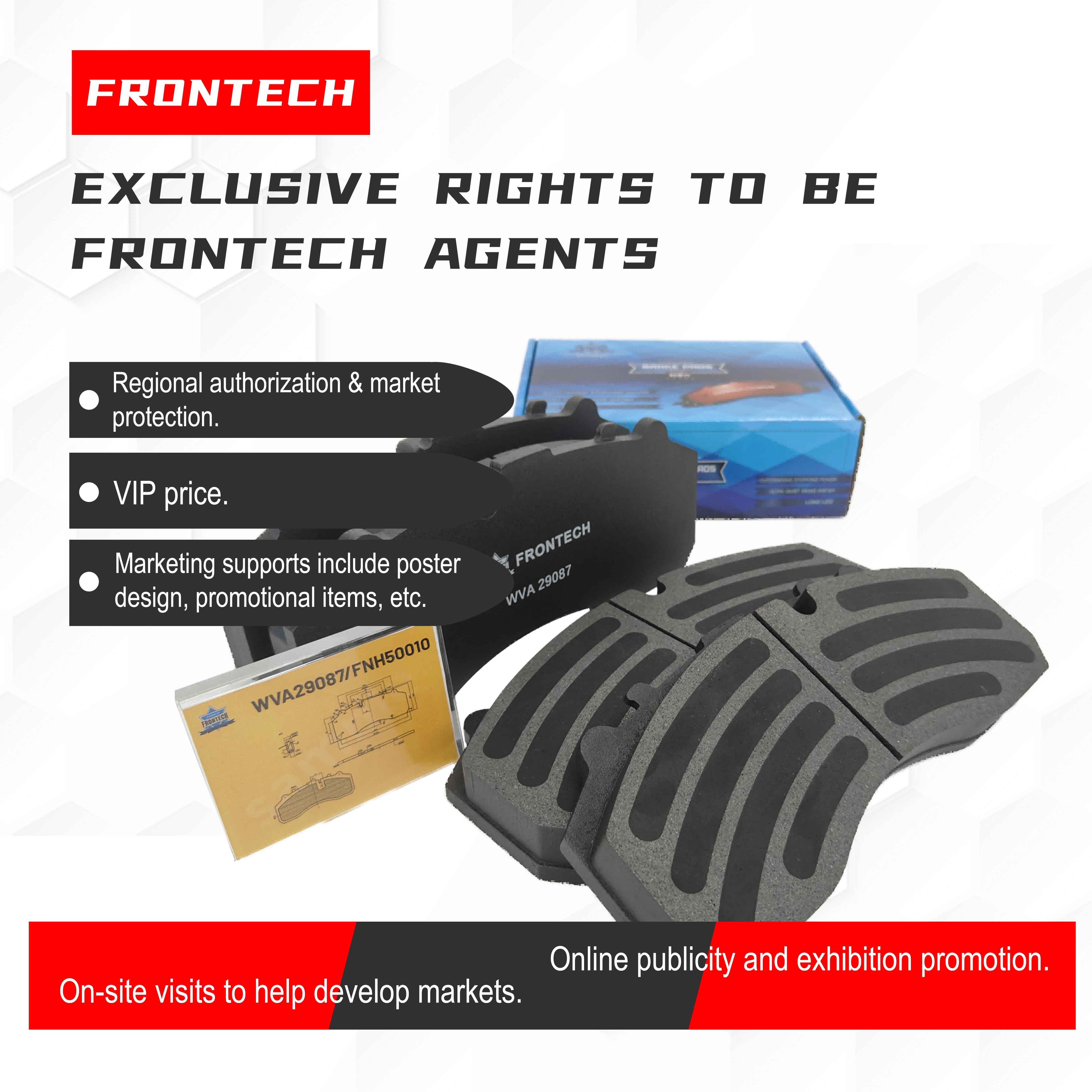 Frontech Front Brake Pads for Hino Hyundai County Honda CRV 2023 Toyota Hiace Coaster Zhongtong Bus Trucks Parts Brake Pads Sale