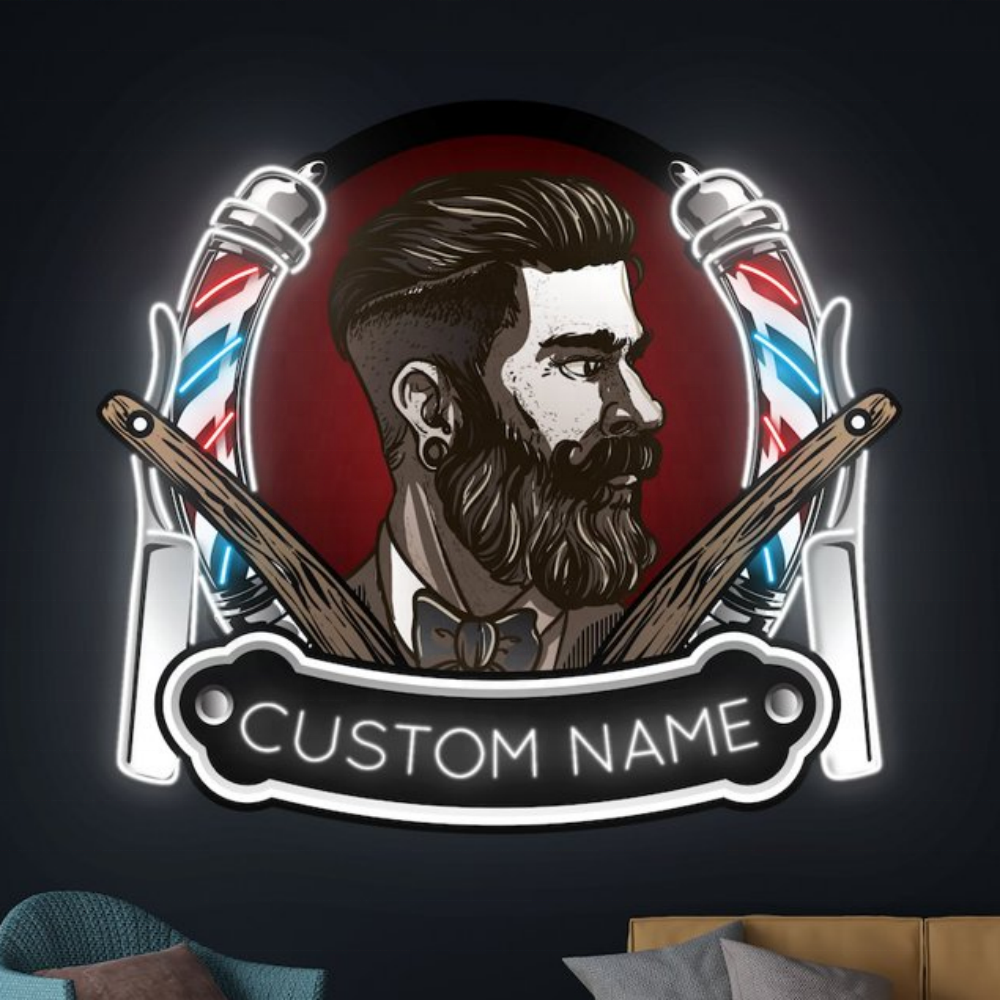Custom Barber Shop logo Led Neon Sign Store Business logo Design Led Neon Sign Light Barber Advertising Decoration
