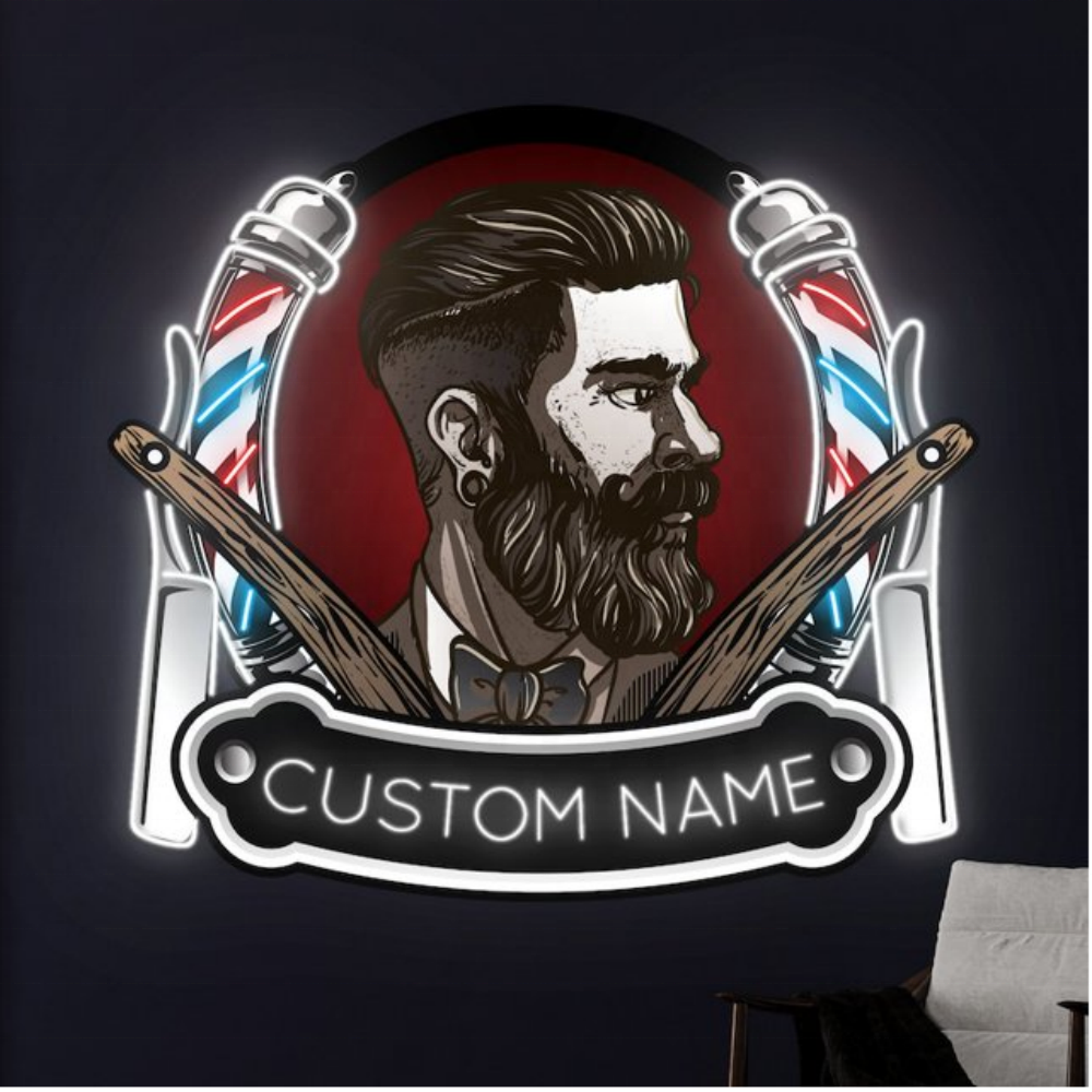 Custom Barber Shop logo Led Neon Sign Store Business logo Design Led Neon Sign Light Barber Advertising Decoration