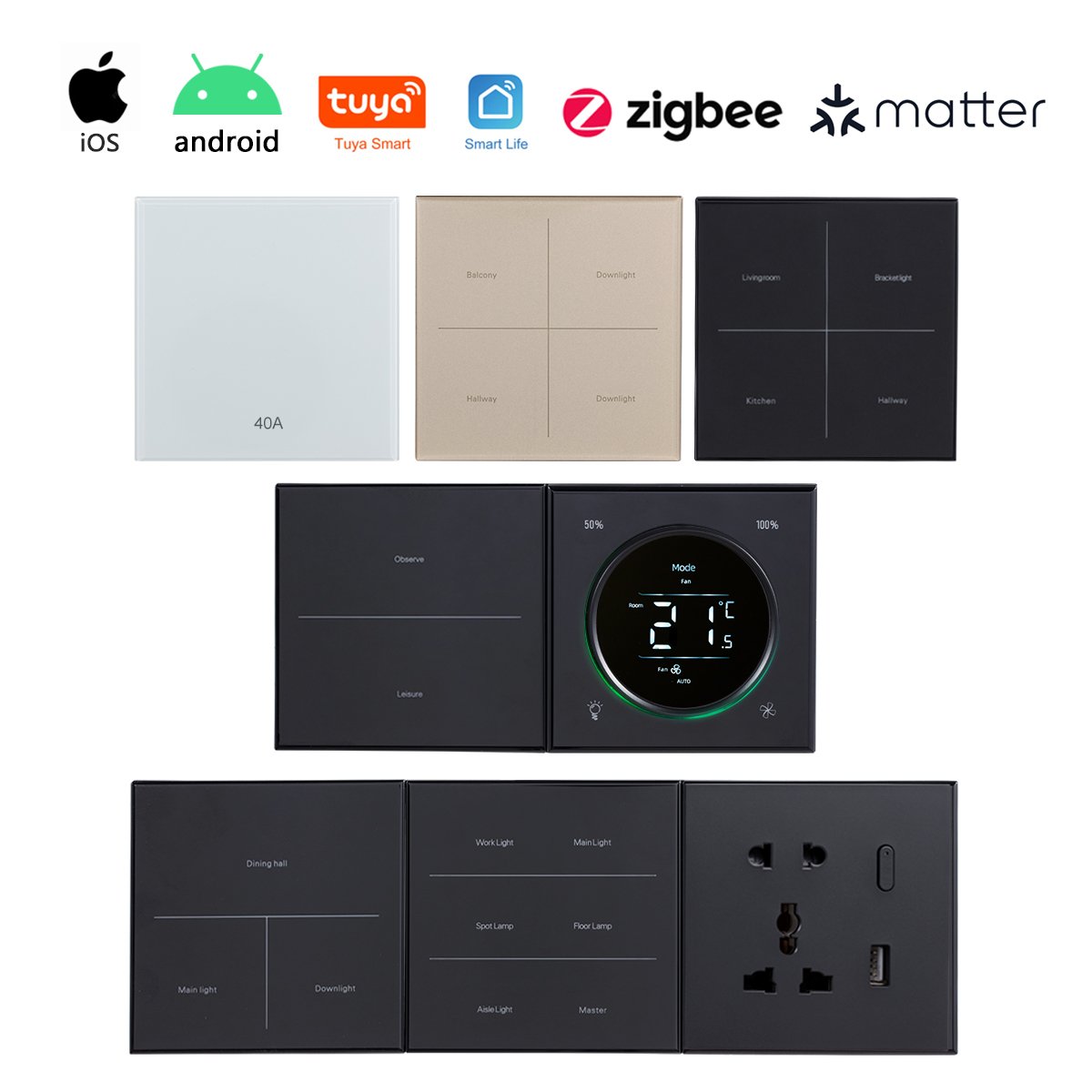 Tuya Matter Zigbee New Knob Dimming Switch Home System google Alexa Wifi Smart Light Switch Smart Home 220V 16A
