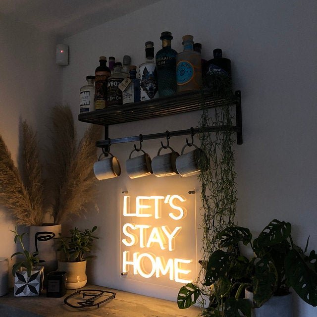 Custom Let's Stay Home Neon Sign Support Customizing Different Fonts to Decorate Bedroom Rooms Neon Light