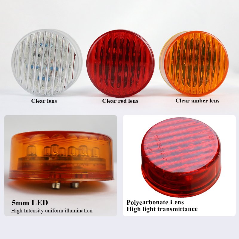 2.5" DOT Amber Red Round Car Led Side Direction Clearance Light for Bus and Truck Trailer