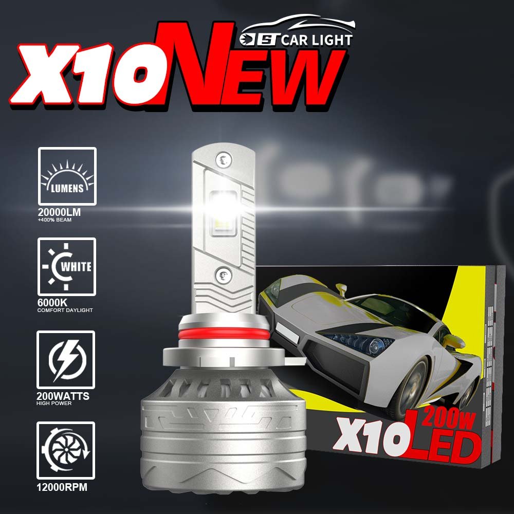 X10 200w 20000lm 4555 Led Chip H1 H4 H7 H11 9005 9006 High Power Two Copper Pipe Strong Canbus Led Headlight Bulb