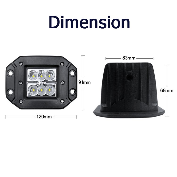 Led Pods 18W 1800LM 12V/24V Flood Led Off Road Lights Bright Driving Fog Light Flush Mount Led Work Light for Trucks Boat 4X4