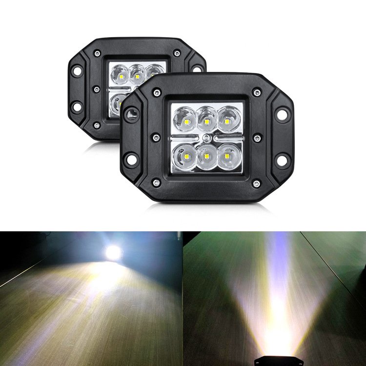 Led Pods 18W 1800LM 12V/24V Flood Led Off Road Lights Bright Driving Fog Light Flush Mount Led Work Light for Trucks Boat 4X4