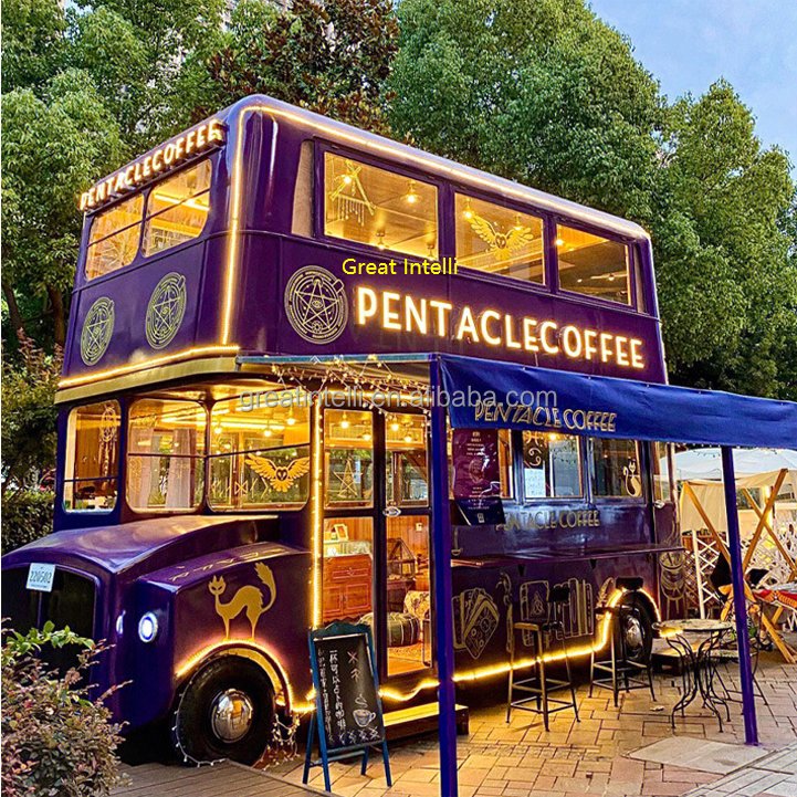 Great Intelli Double Decker London Bus Food Truck for Coffee Shop Pizza Ice Cream Churro Taco Burger Truck Food-truck Van