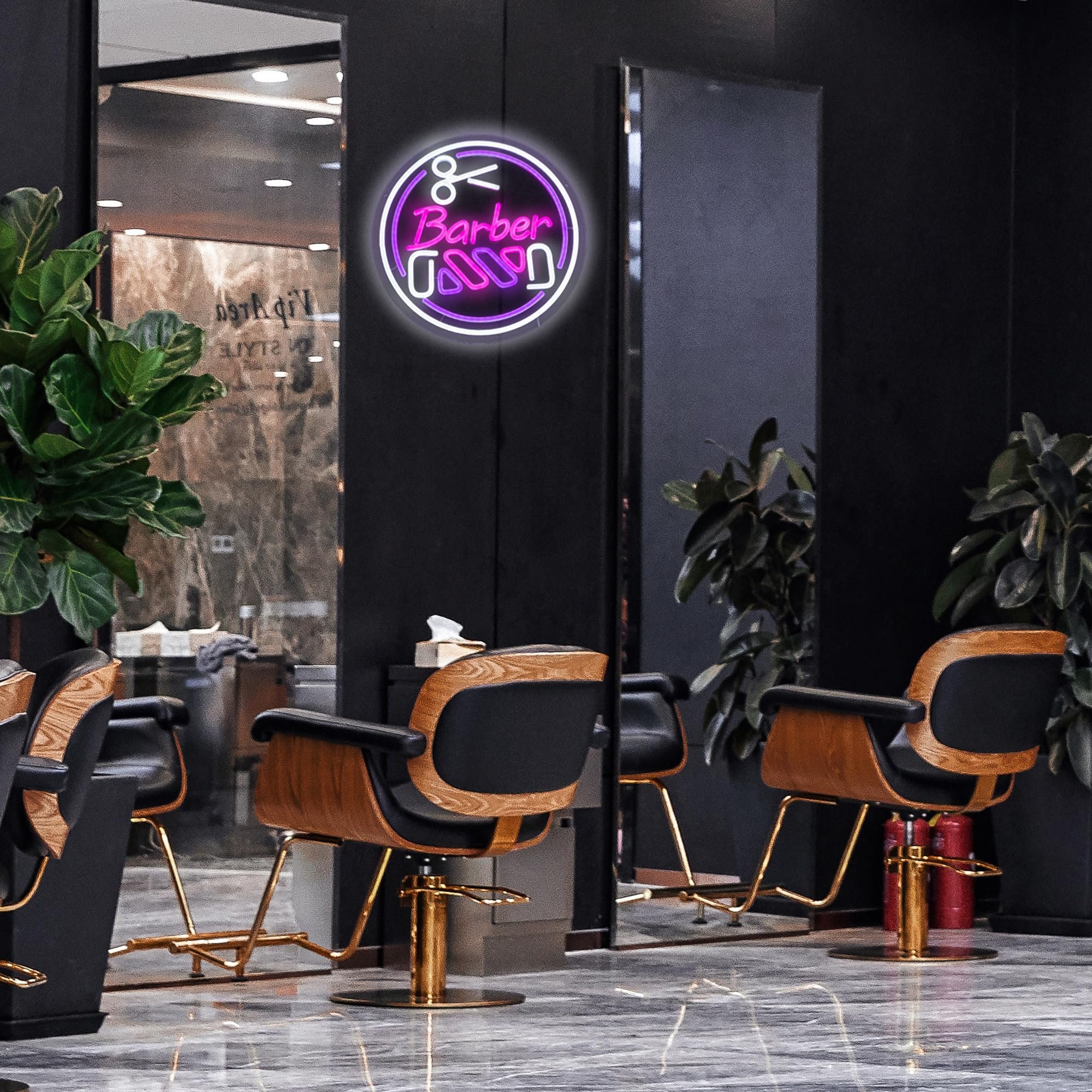 Barber Neon Sign for Barber Shops Decor Colorful Neon Light Round LED Neon Sign