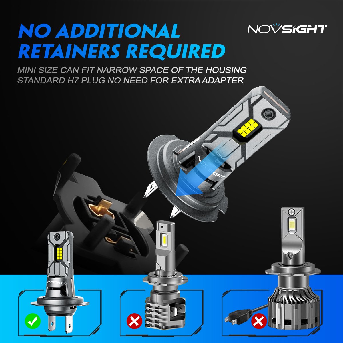 Novsight H7 12000 Lumens Bright Car LED Lights 6500K White LED Headlight H7 Led Headlight for Car Accessories